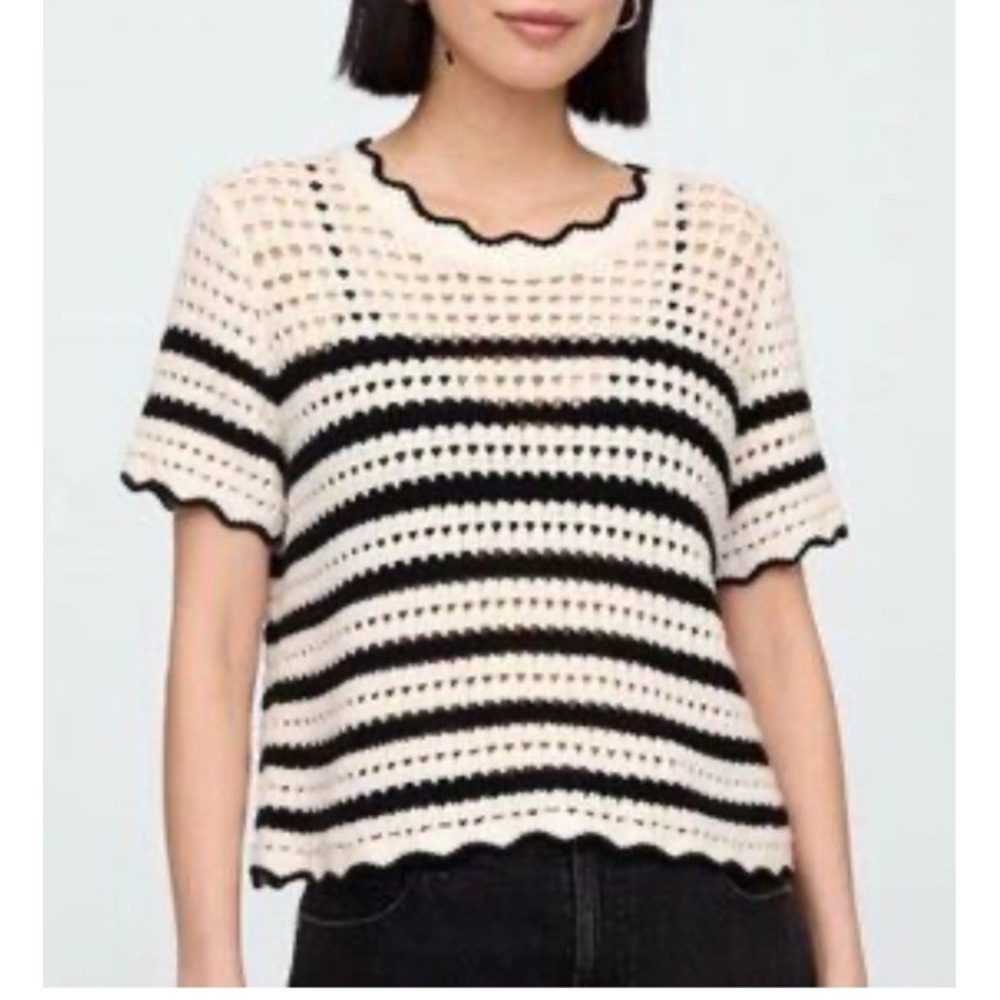 GAP Open‎ Stitch Crochet Knit Striped Sweater Top XXL Coastal Chic Grandmacore